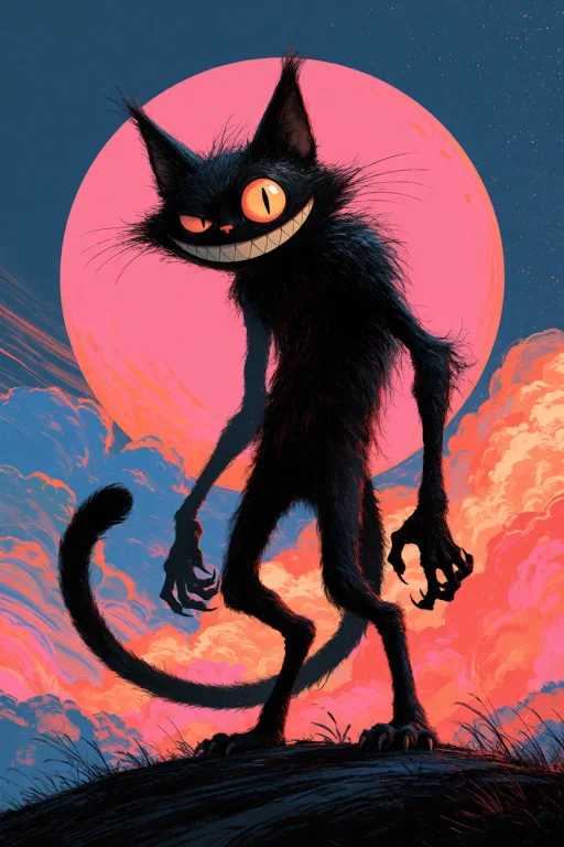 Midjourney A Digital Illustration Of A Stylized, Black, Furr...