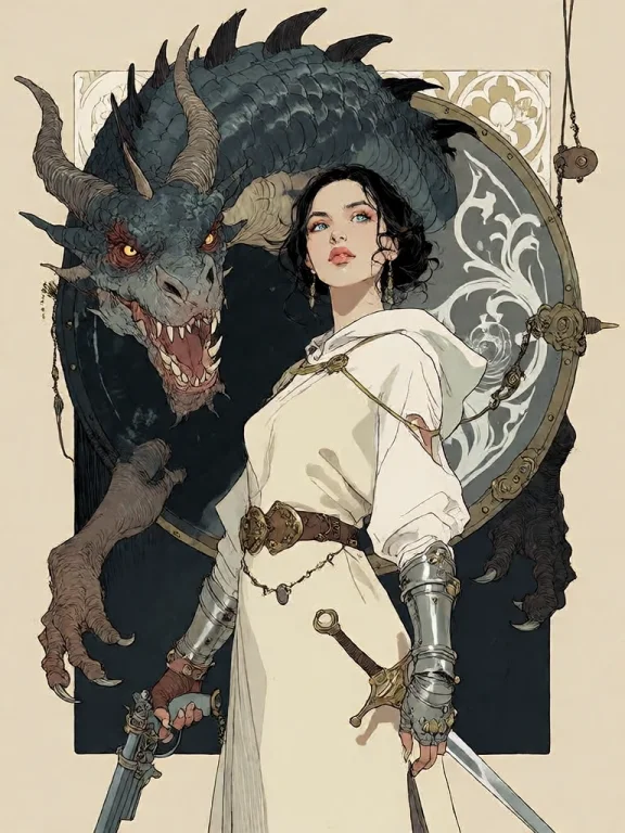 Bradhamel Art Style. A Young Woman With Dark Curly Hair And...