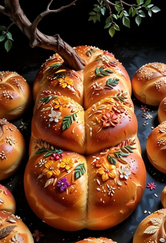 Bread, Baking, Tree Loaf1.3, Floral, Technology, Black Backg... — SDXL AI Prompt: (bread, baking, tree loaf:1.3), floral, technology, black background, motifs, cu...
