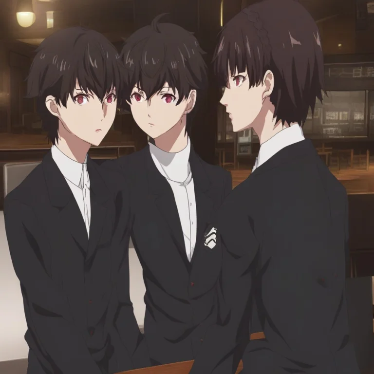 P5astyle, Niijima Makoto, Amamiya Ren, 1girl, 1boy, School U...