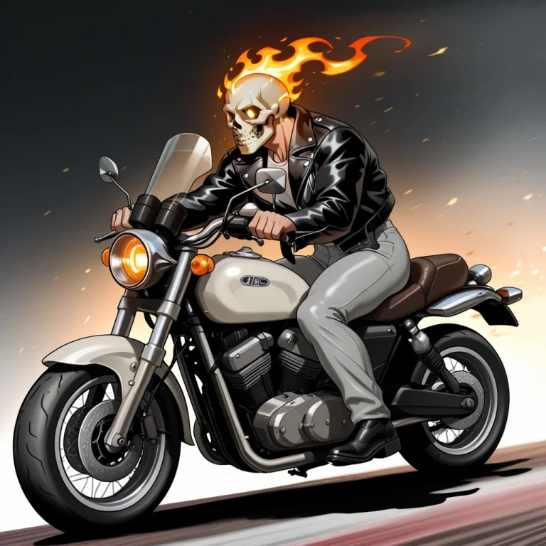 A Flaming Skull And His Wearing A Leather Jacket And Light G...