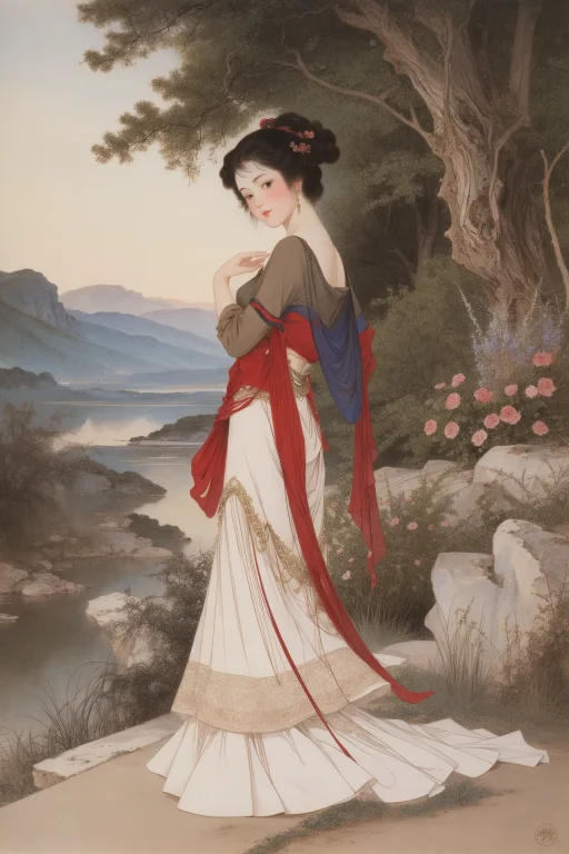 1girl, Lora0.8, Stylized By Joseph Farquharson, Landscape Ar...