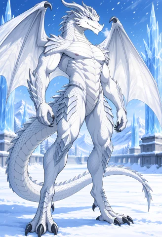 Draconicdragon. A Clearly Adult Male Ivory Glacier Dragon St... — Stable Diffusion AI Prompt: draconic_dragon. A clearly adult male ivory glacier dragon stands in a snowy obs...