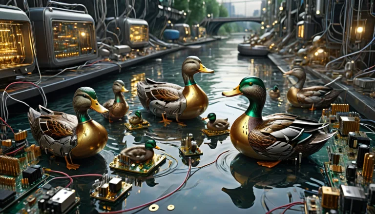 A Hyper-detailed Shot Featuring A Cohesive Family Of Ducks N...