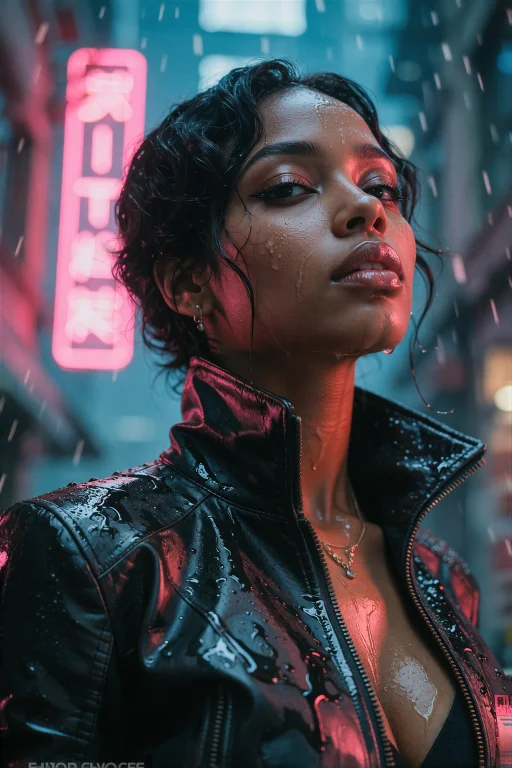 A Woman With Deep Brown Skin And Short Wet-slicked Black Hai...