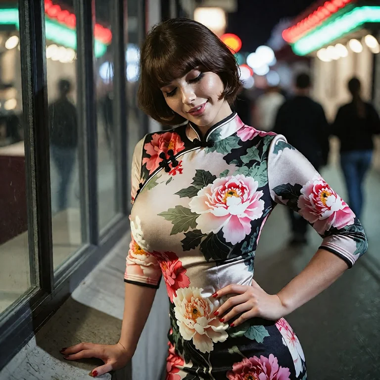 Xiamei Asian Female, Adult Chinese Female, Wearing A Satin C...