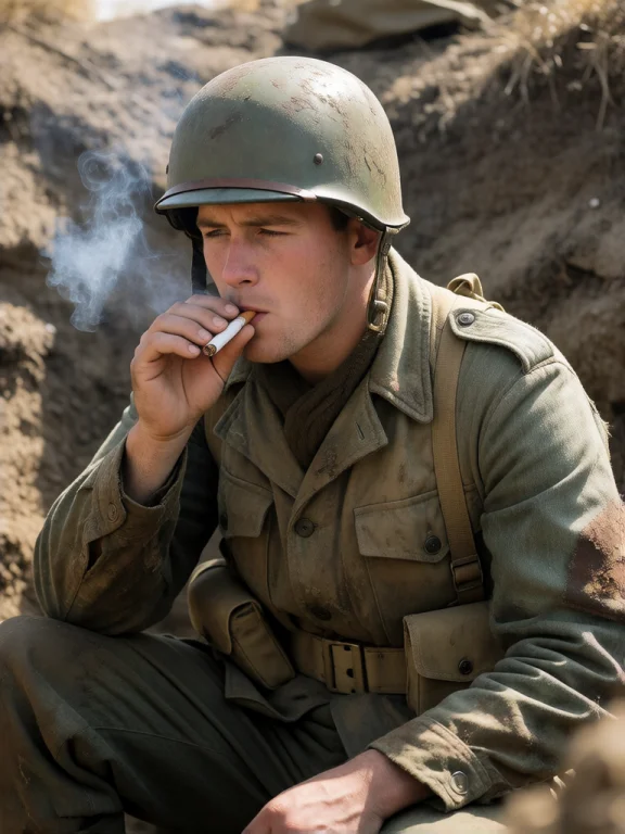 Fotografia Historica De Un Soldado Ingles Fuma Un Cigarrillo...