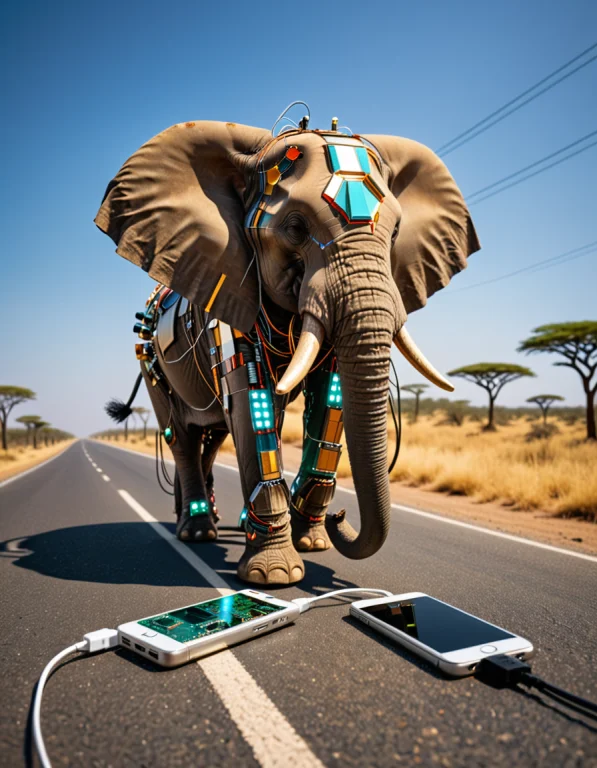 A Majestic Elephant Walking Through An African Savanna, Its...