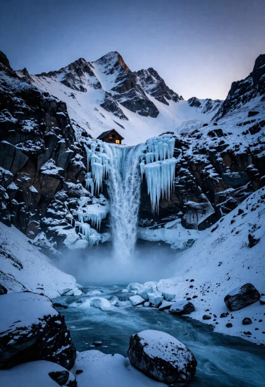 Colors Dramatic Snow-covered Mountain Peaks At Twilight, Fro...