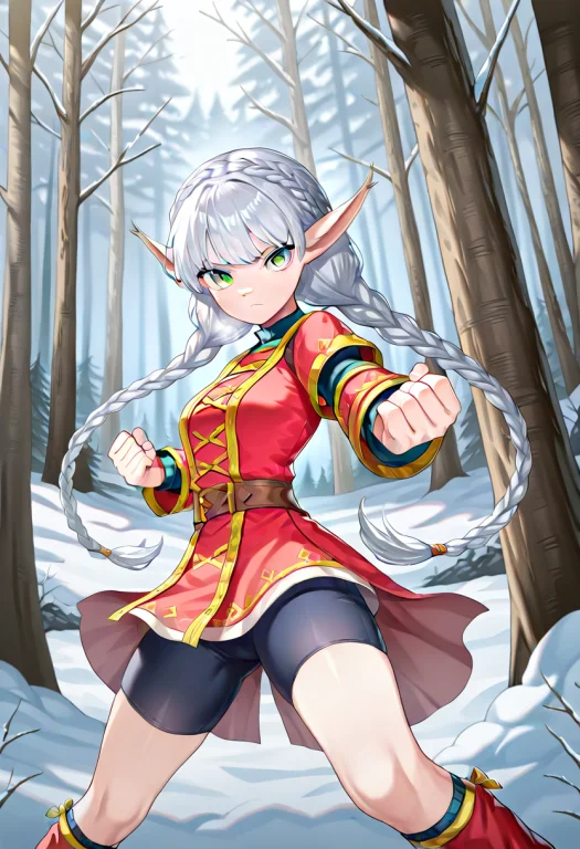 1girl, Twin Braids, French Braid, Pointy Ears, Animal Ears,...