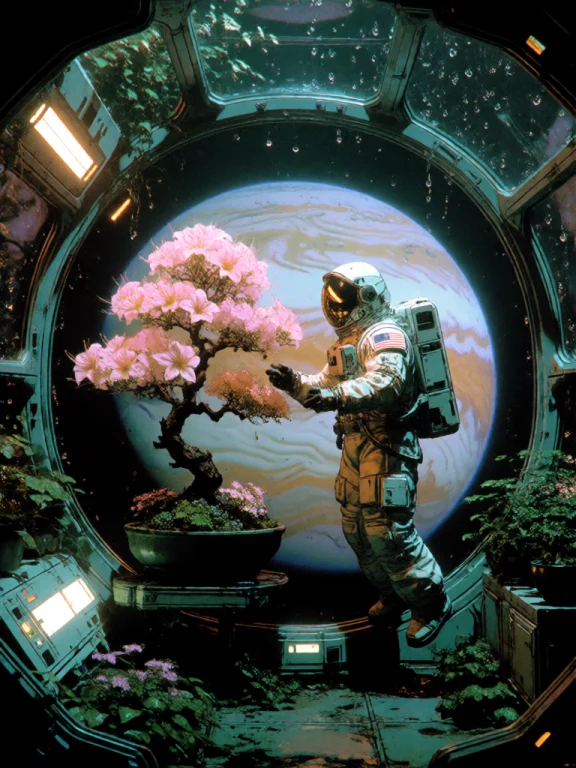 An Astronaut Floats Inside A Greenhouse Module Of An Orbital...