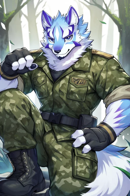 Sadayoshi, Wolf Boy, White Fur, Blue Eyes, Blue Fur, Camoufl...