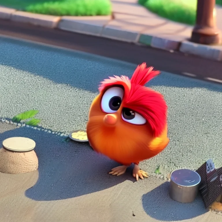 Anamorphic Chicken Sitting On A Street Curb Begging For Coin...