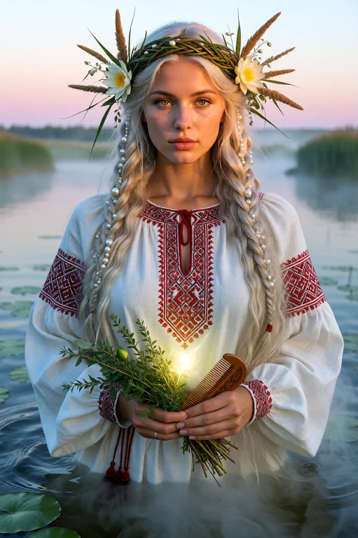 A Majestic Slavic Water Guardian Spirit Goddess, Framed From...