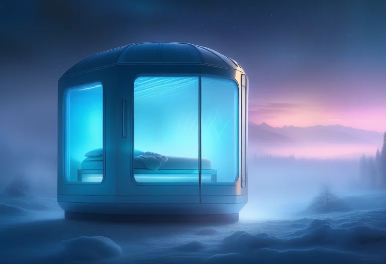 A Cryosleep Chamber Humming With Pale Blue Light, Aurora Glo...