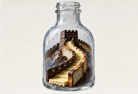 A Single Upright, Crystal-clear Glass Bottle Containing A Mi... — Stable Diffusion AI Prompt: A single upright, crystal-clear glass bottle containing a miniature Great Wall b...
