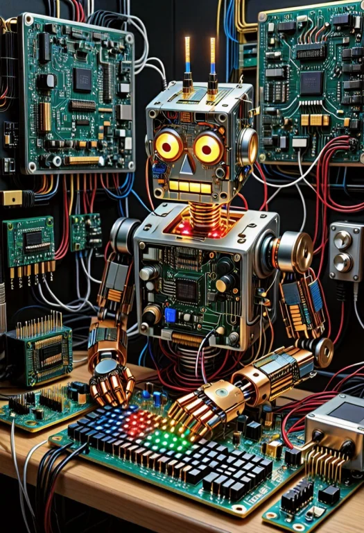A Humorous, Funny High-detail Scene Of A Goofy Robot Built E...