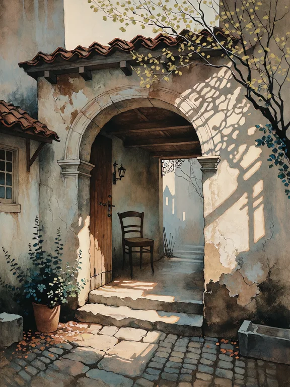 Bradhamel Art Style. A Watercolor Painting Of A Weathered St...