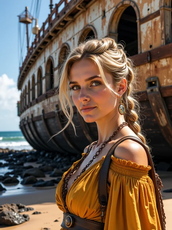 Dos, Depiction Of Ship, Close-up Of A Blonde Low Up-do Haire...