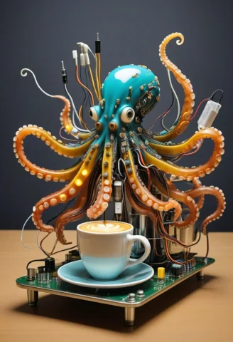 Transistors, An Octopus Made Of Colorful Transistors And Mic... — SDXL AI Prompt: Transistors, an octopus made of colorful transistors and microchips working as a...
