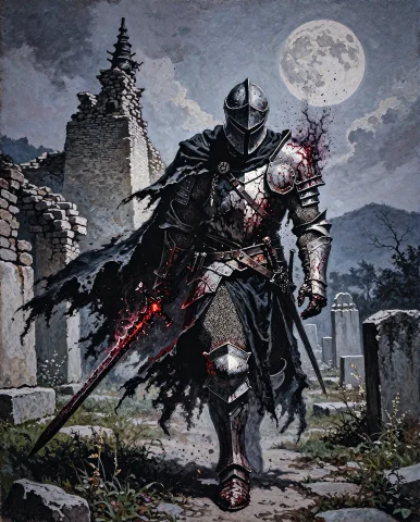 Occult-vibes, Heroic Fantasy Painting Of A Spectral Death Kn... — Stable Diffusion AI Prompt: Occult-Vibes, heroic fantasy painting of A spectral death knight in dark, battle...