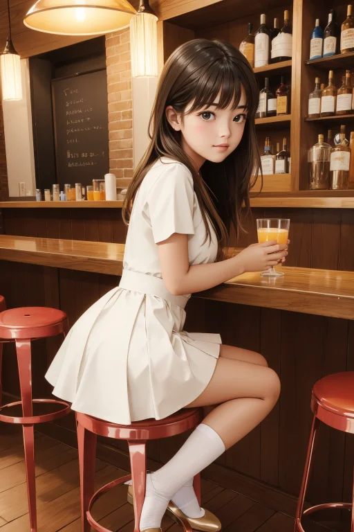 1girl, Lorajiangzhaohe7680.8, Light Streaks, Bar Stool, It I...