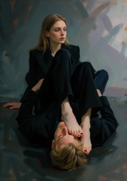 Masterpiece, High Quality, Oil Painting Man Laying On The Fl...