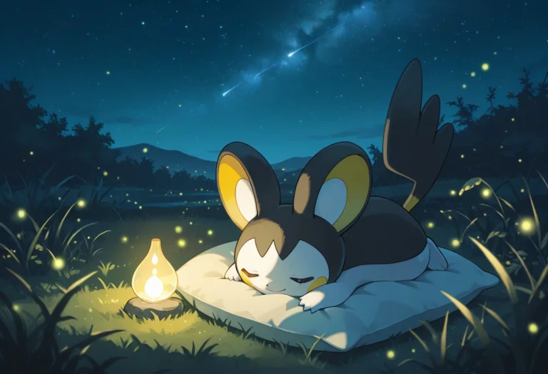 Emolga, Pokemon, Full Body, Closed Eyes, Outdoors, Sky, Lyin...