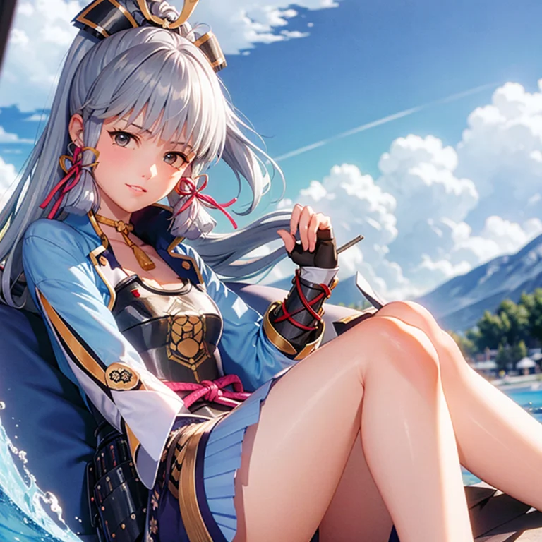 1girl, Cloud, Sky, Solo, Day, Cloudysky, Bluesky, Hairribbon...