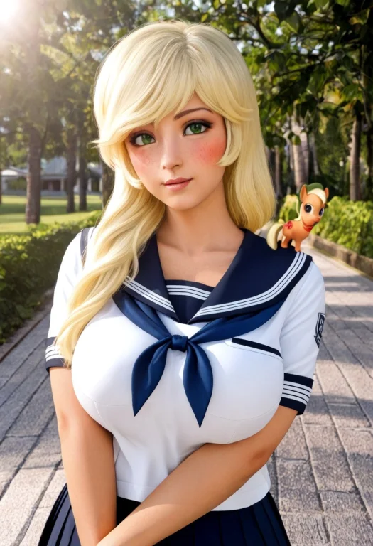 V3x-n41r, 1girl, Upper Body, Applejack, Sailor Uniform, Blus...