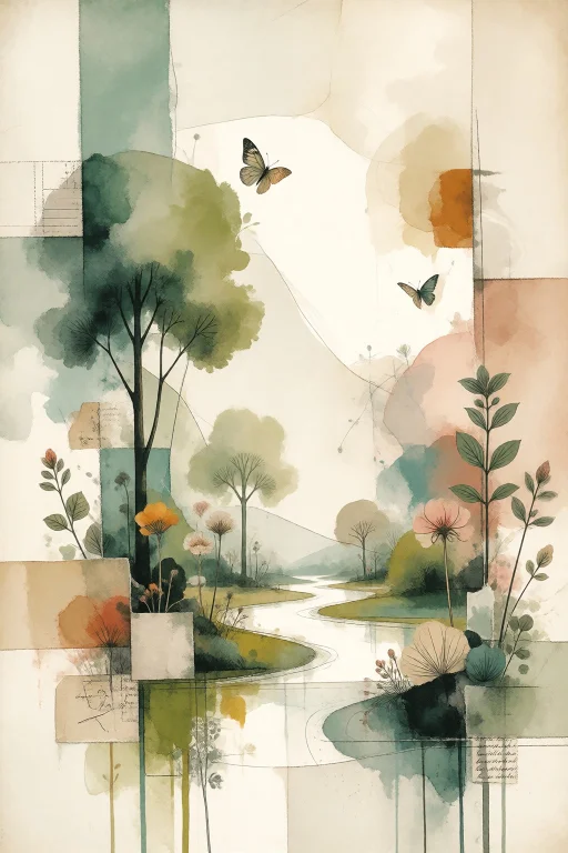 Strangedaal. A Delicate Collage Composed Of Torn Botanical I...