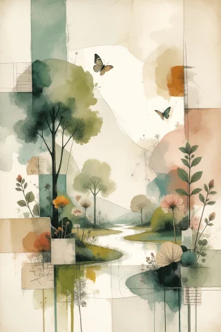 Strangedaal. A Delicate Collage Composed Of Torn Botanical I... — Stable Diffusion AI Prompt: StrangeDaal. A delicate collage composed of torn botanical illustrations, presse...