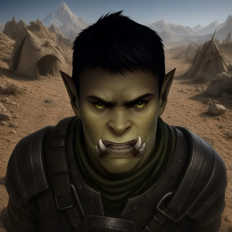 Regongarpfkm, Orc, Green Skin, Tusks, Face Portrait, Front V...