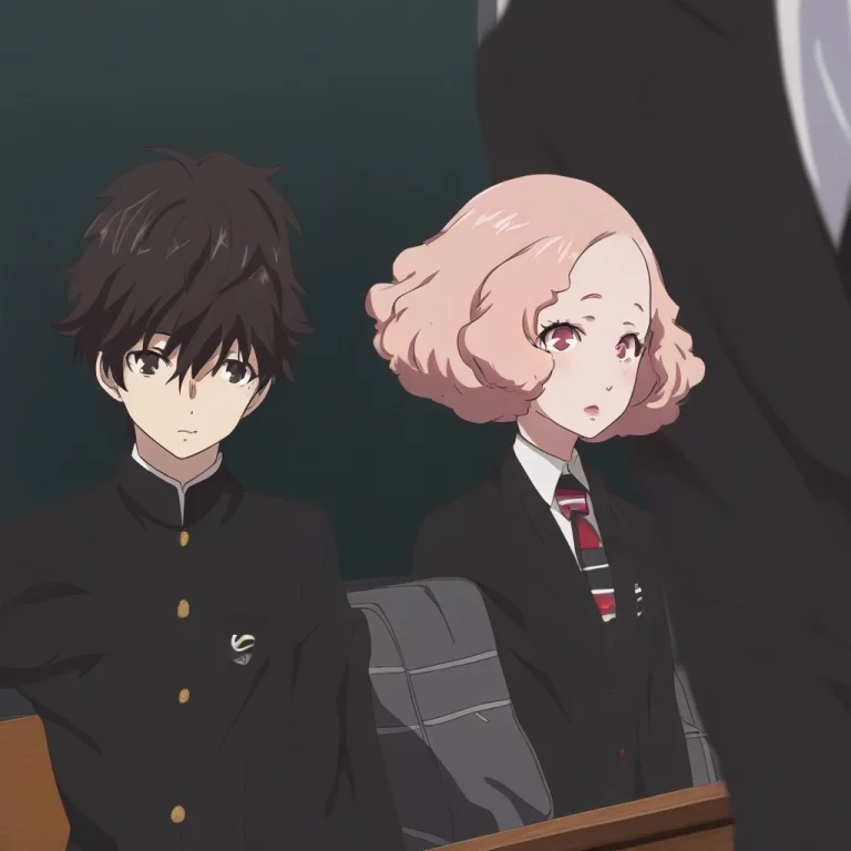 P5astyle, Okumura Haru, Amamiya Ren, 1girl, 1boy, School Uni...
