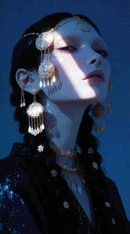 Ancient Oracle Woman, Pale Luminous Skin, Severe Elegant Exp...