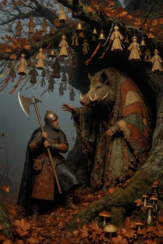 Baroque Composition, Vermis-inspired Autumncore Fantasy Pain... — Stable Diffusion AI Prompt: baroque composition, Vermis-inspired autumncore fantasy painting, a grim traveli...