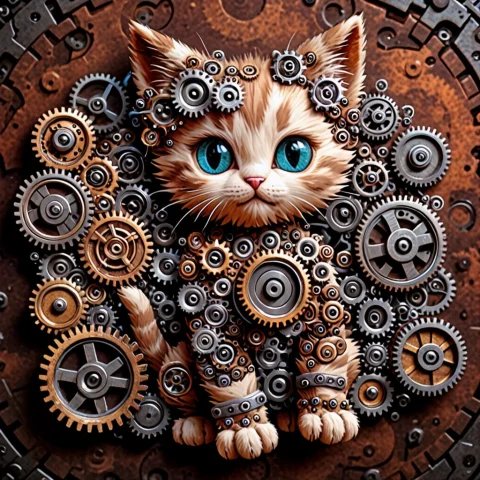 Kitten Made From Gears — SDXL AI Prompt: kitten made from gears