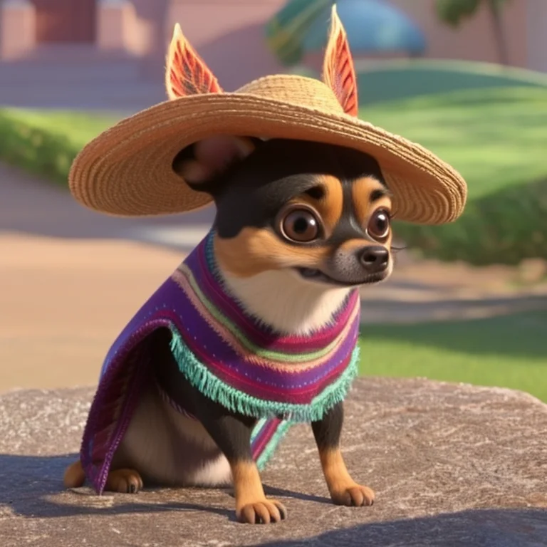 Chihuahua Wearing A Woven Poncho And A Mexican Sombrero Zoot...