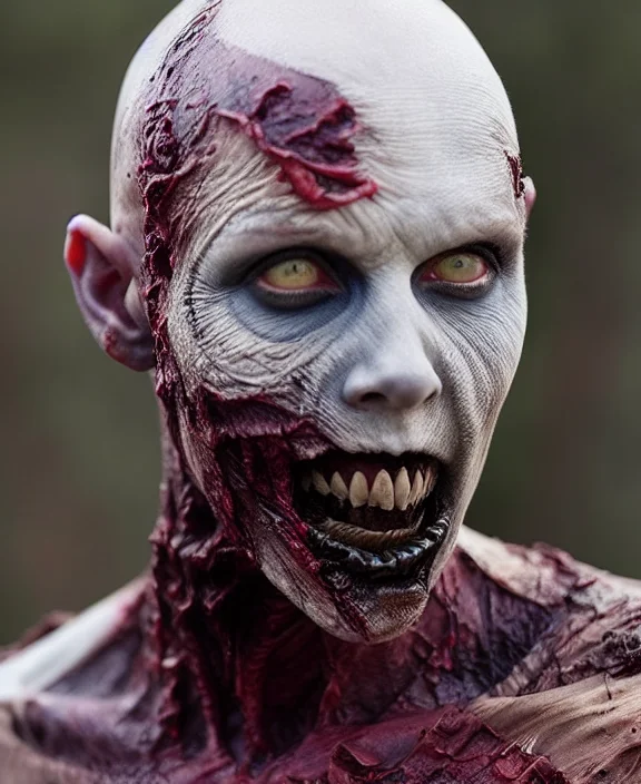 Bald Woman Zombie, Blue Eyes, Bloody, No Hair, Detailed, Int...