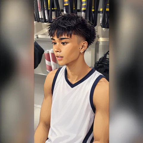 Black Eyes, Basketball Player, Messy Hair, White Jersey, Bla... — Stable Diffusion AI Prompt: black eyes, basketball player, messy hair, white jersey, black hair, earrings