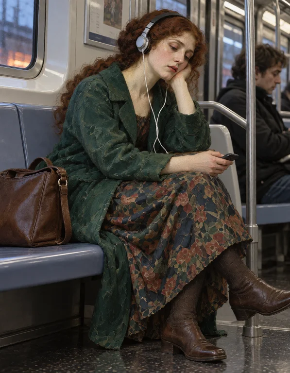 Lorakreapaintedmuse1 A Pre-raphaelite Woman Listening Music...