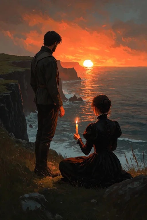 A Man Stands On The Edge Of A Cliff, Watching The Sun Disapp...