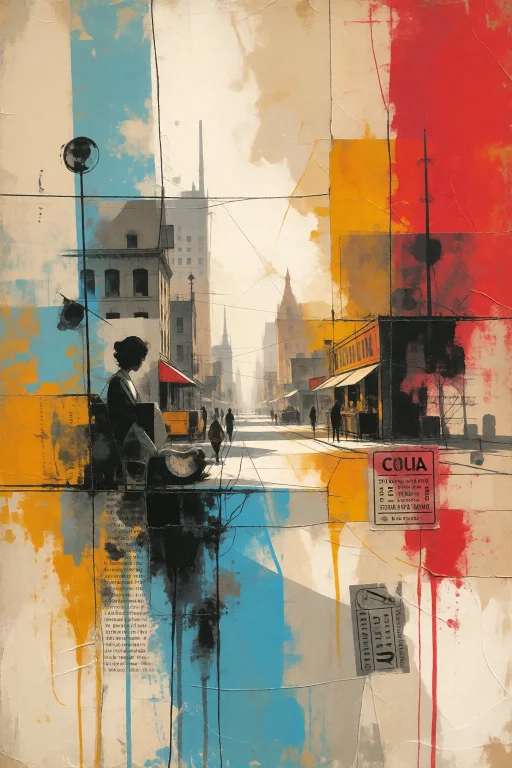 Strangedaal. A Vibrant Collage Blending Torn Magazine Clippi...