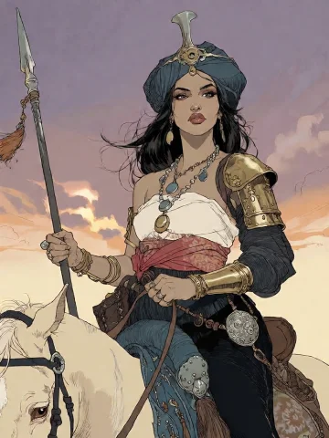 Bradhamel Art Style. A Detailed Illustration Of A Female War... — Stable Diffusion AI Prompt: Bradhamel art style. A detailed illustration of a female warrior with dark skin...