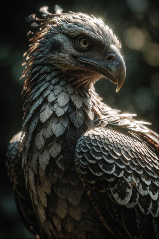 A Regal Phoenix Stands Motionless Yet Commanding, Its Massiv...