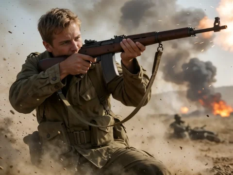 Soldier Aiming Rifle In Desert Battle Explosions Smoke Backg... — Stable Diffusion AI Prompt: 🔫 soldier aiming rifle in desert battle explosions smoke background photorealis...