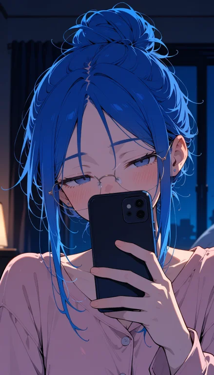 Amia, Close-up Selfie Looking Tired But Amused, Long Blue Ha...