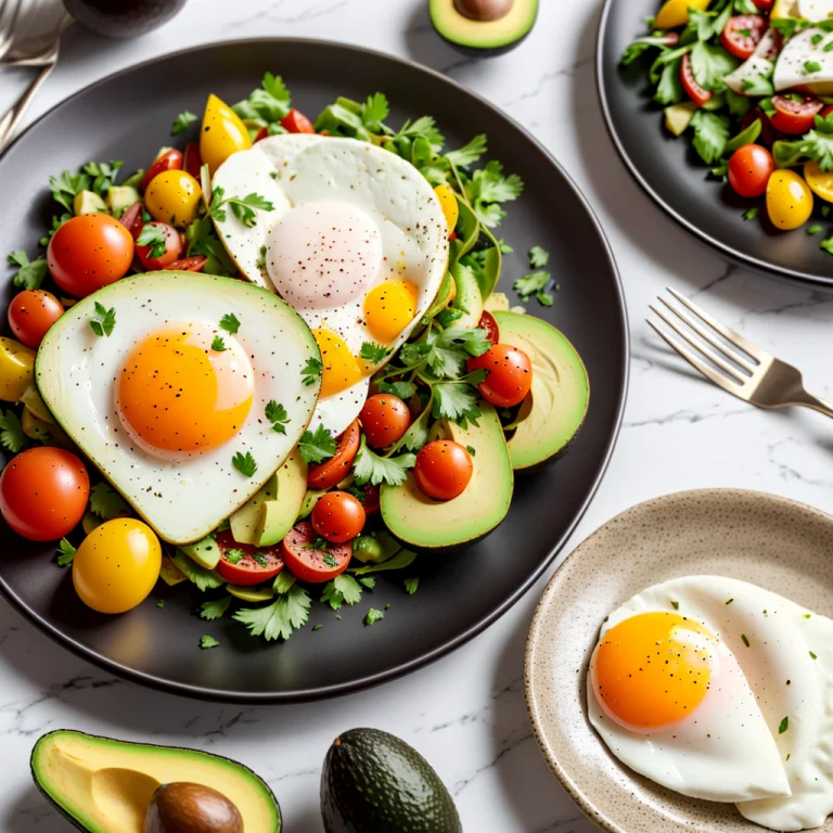 Very Healthy Food Plate With Avocados, Tomatoes, Eggs And Ot...