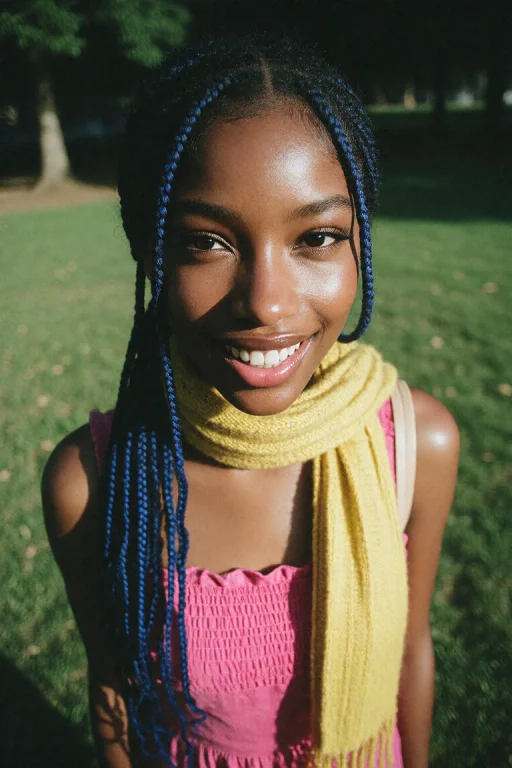 A Brown Skin Lady With Deep Brown Eyes Wearing A Yellow Scar...