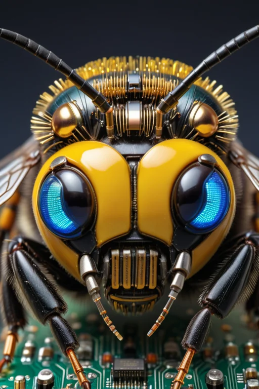 Close-up Portrait Of A Bumblebee With Crazy Eyes. . Transist...
